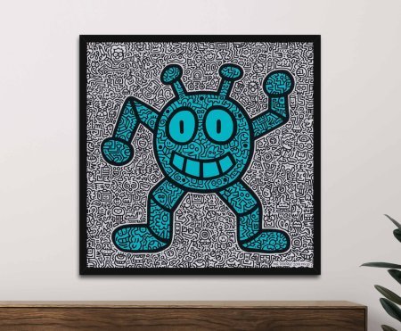 framed print of Blue Robot by Mr Doodle