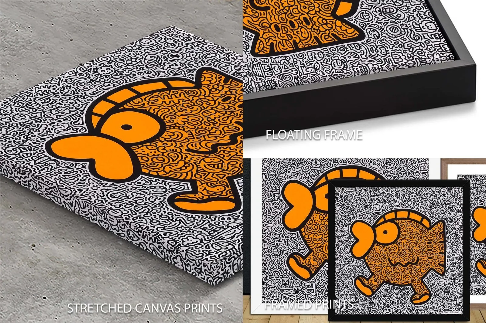 close-up detail print-quality view of Orange Fish by Mr Doodle