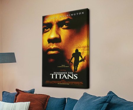 Angled stretched canvas of Remember the Titans, bold gridiron colour and edge wrap for a WA man cave.